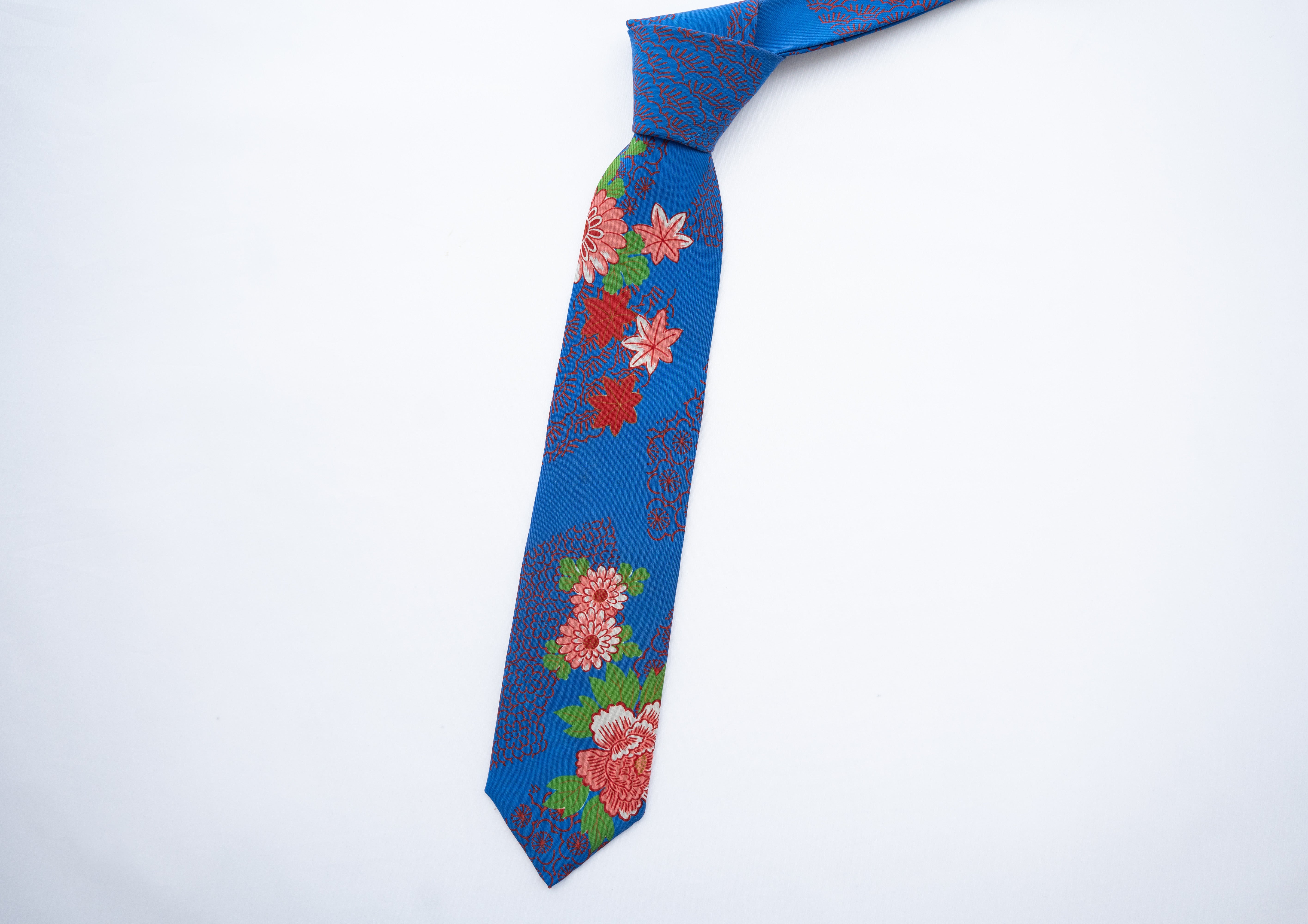 着物ネクタイ ネイビー 明るい花柄