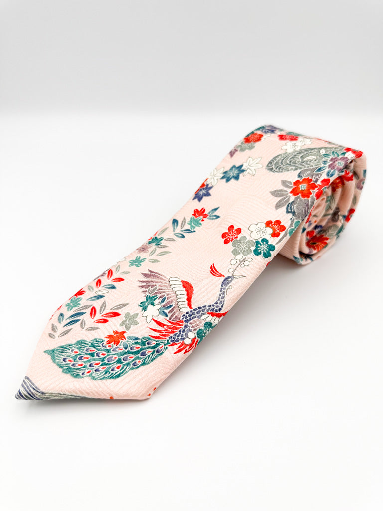 Crane Garden on Blush Silk