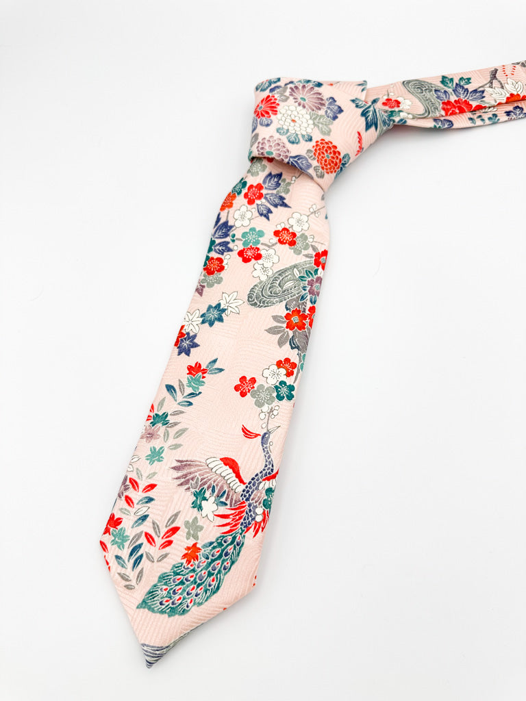 Crane Garden on Blush Silk