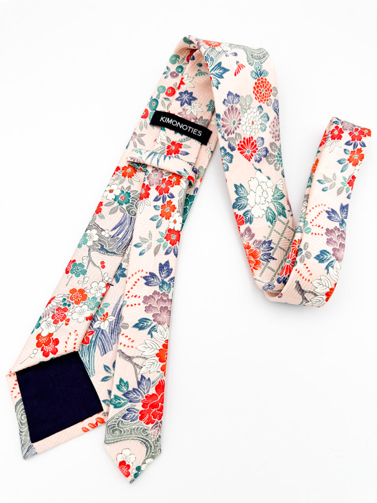 Crane Garden on Blush Silk